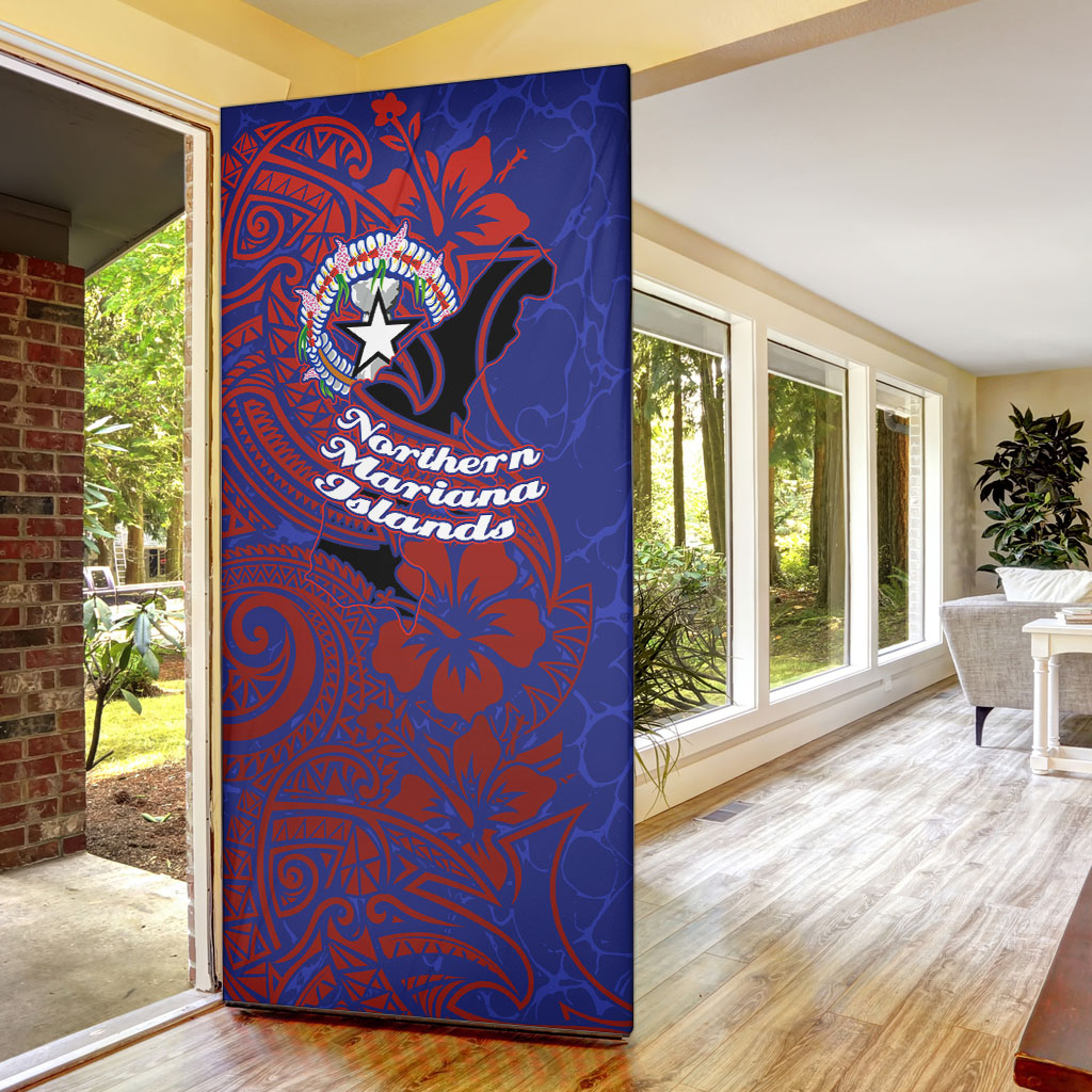 Saipan Northern Mariana Islands Door Cover Polynesian Tribal Tattoo Art With Hibiscus Flowers And Seal TS04 - Polynesian Pride