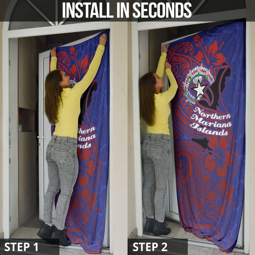 Saipan Northern Mariana Islands Door Cover Polynesian Tribal Tattoo Art With Hibiscus Flowers And Seal TS04 - Polynesian Pride