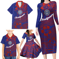 Saipan Northern Mariana Islands Family Matching Long Sleeve Bodycon Dress and Hawaiian Shirt Polynesian Tribal Tattoo Art With Hibiscus Flowers And Seal TS04 - Polynesian Pride