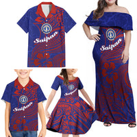 Saipan Northern Mariana Islands Family Matching Off Shoulder Maxi Dress and Hawaiian Shirt Polynesian Tribal Tattoo Art With Hibiscus Flowers And Seal TS04 - Polynesian Pride