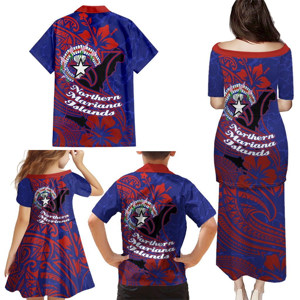 Saipan Northern Mariana Islands Family Matching Puletasi and Hawaiian Shirt Polynesian Tribal Tattoo Art With Hibiscus Flowers And Seal TS04 - Polynesian Pride