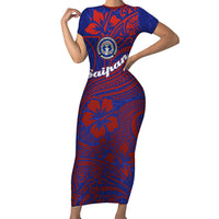 Saipan Northern Mariana Islands Family Matching Short Sleeve Bodycon Dress and Hawaiian Shirt Polynesian Tribal Tattoo Art With Hibiscus Flowers And Seal TS04 Mom's Dress Blue Red - Polynesian Pride