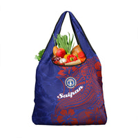 Saipan Northern Mariana Islands Grocery Bag Polynesian Tribal Tattoo Art With Hibiscus Flowers And Seal TS04 1-pack One Size Blue Red - Polynesian Pride