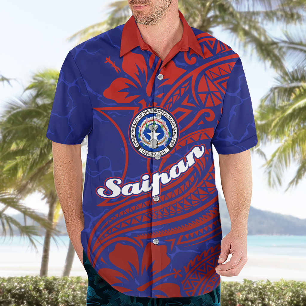 Saipan Northern Mariana Islands Hawaiian Shirt Polynesian Tribal Tattoo Art With Hibiscus Flowers And Seal TS04 - Polynesian Pride