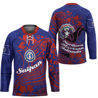 Saipan Northern Mariana Islands Hockey Jersey Polynesian Tribal Tattoo Art With Hibiscus Flowers And Seal TS04 - Polynesian Pride