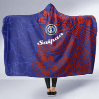 Saipan Northern Mariana Islands Hooded Blanket Polynesian Tribal Tattoo Art With Hibiscus Flowers And Seal TS04 One Size Blue Red - Polynesian Pride