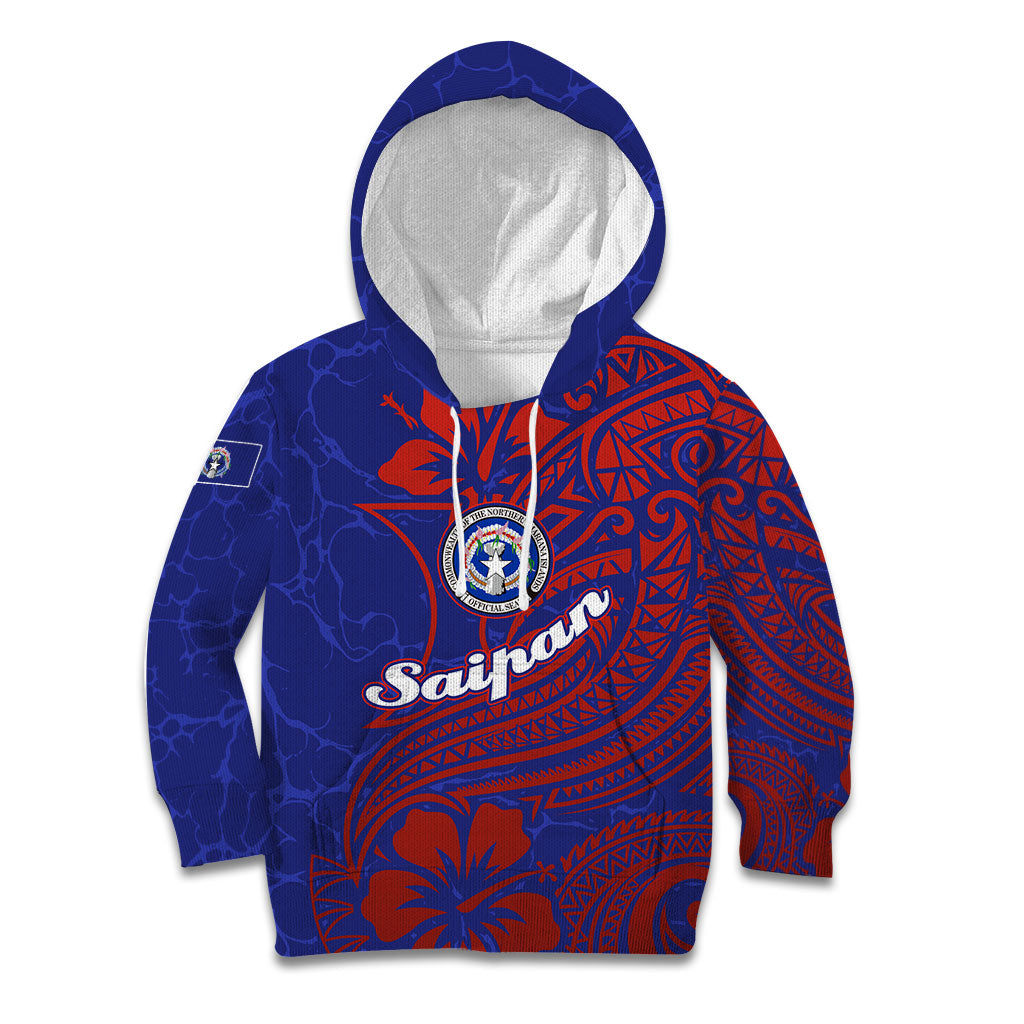 Saipan Northern Mariana Islands Kid Hoodie Polynesian Tribal Tattoo Art With Hibiscus Flowers And Seal