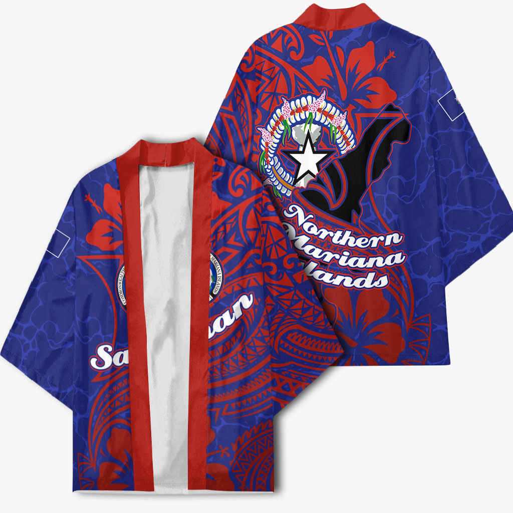 Saipan Northern Mariana Islands Kimono Polynesian Tribal Tattoo Art With Hibiscus Flowers And Seal TS04 - Polynesian Pride