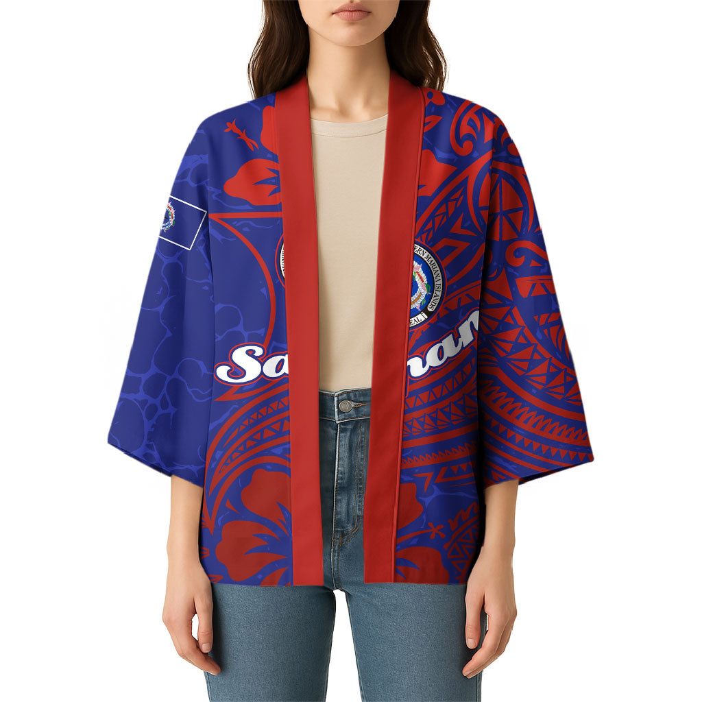 Saipan Northern Mariana Islands Kimono Polynesian Tribal Tattoo Art With Hibiscus Flowers And Seal TS04 - Polynesian Pride