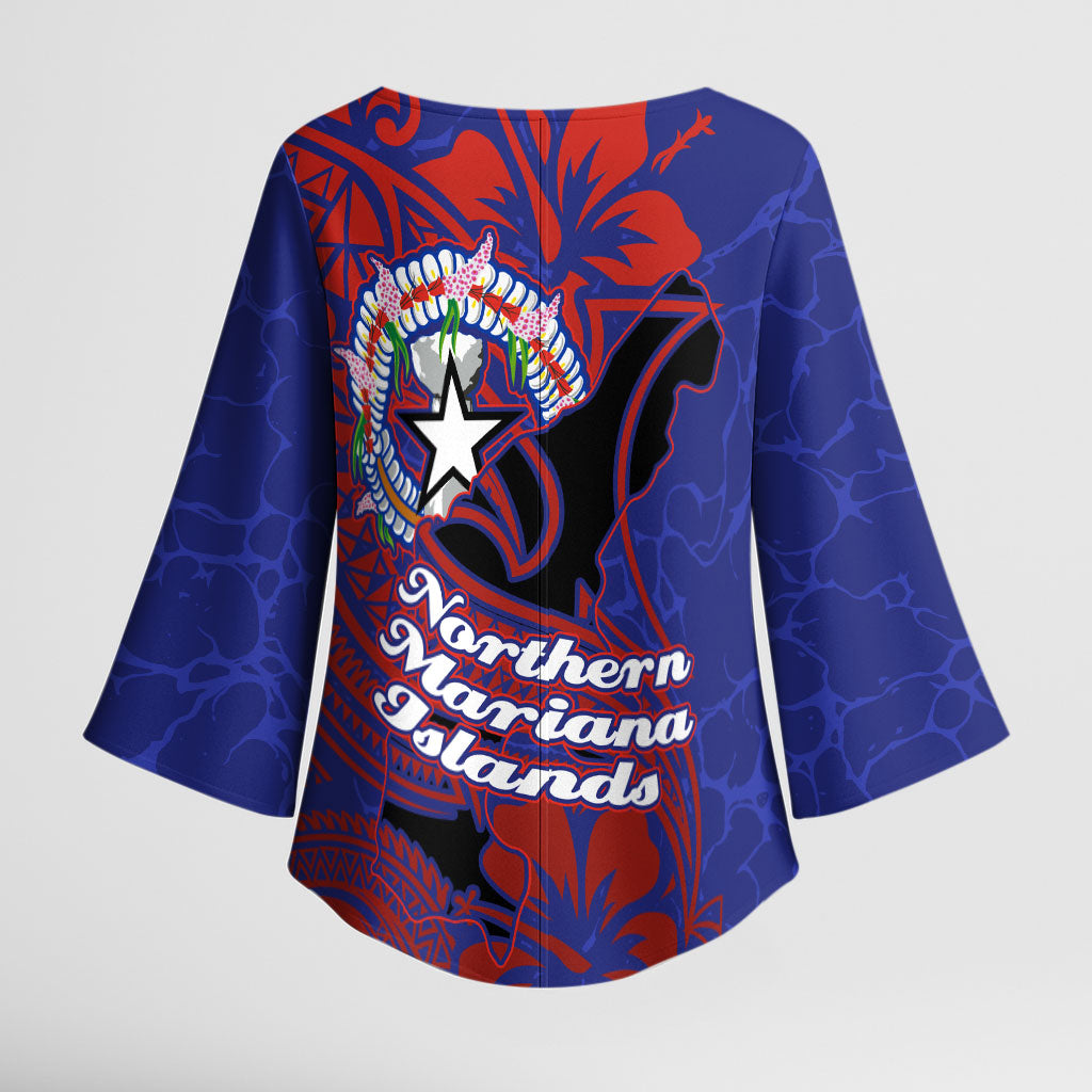 Saipan Northern Mariana Islands Kimono Sleeve Blouse Polynesian Tribal Tattoo Art With Hibiscus Flowers And Seal TS04 - Polynesian Pride