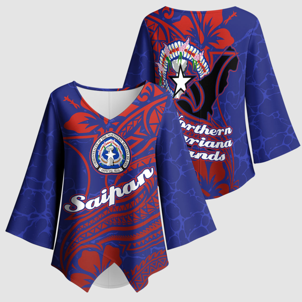 Saipan Northern Mariana Islands Kimono Sleeve Blouse Polynesian Tribal Tattoo Art With Hibiscus Flowers And Seal TS04 - Polynesian Pride