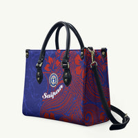 Saipan Northern Mariana Islands Leather Bag Polynesian Tribal Tattoo Art With Hibiscus Flowers And Seal TS04 Blue Red - Polynesian Pride
