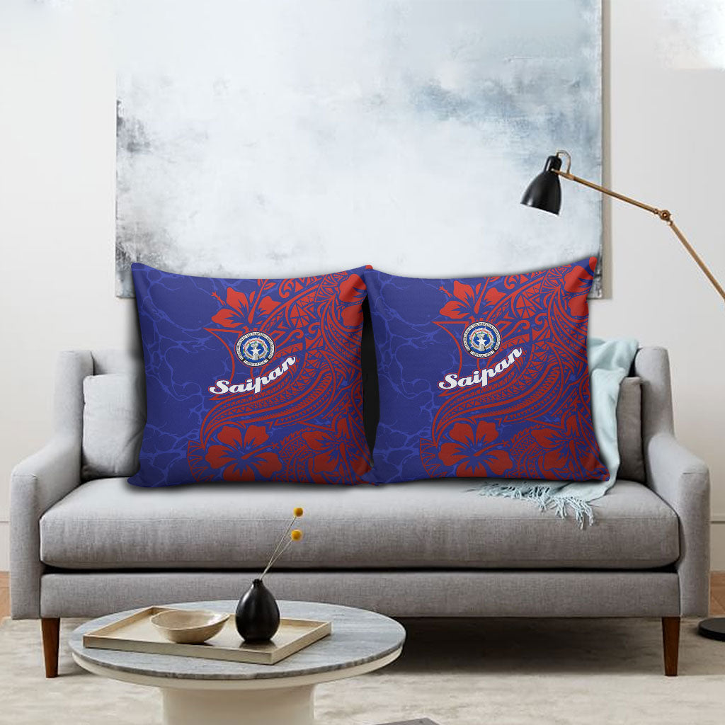 Saipan Northern Mariana Islands Pillow Cover Polynesian Tribal Tattoo Art With Hibiscus Flowers And Seal TS04 - Polynesian Pride