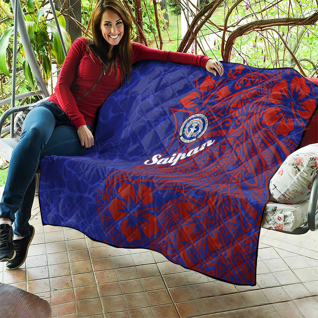 Saipan Northern Mariana Islands Quilt Polynesian Tribal Tattoo Art With Hibiscus Flowers And Seal TS04 - Polynesian Pride
