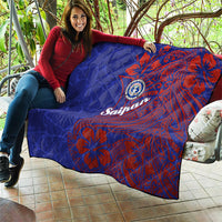 Saipan Northern Mariana Islands Quilt Polynesian Tribal Tattoo Art With Hibiscus Flowers And Seal TS04 - Polynesian Pride