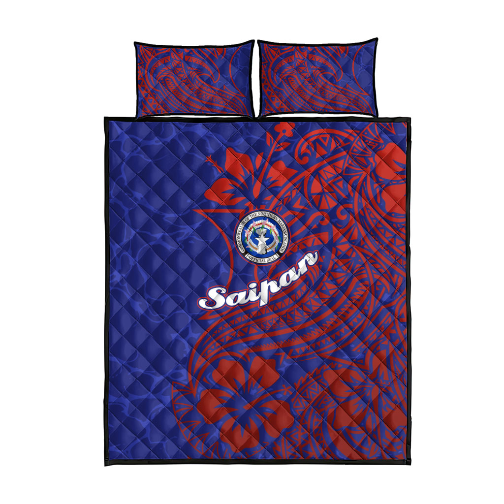 Saipan Northern Mariana Islands Quilt Bed Set Polynesian Tribal Tattoo Art With Hibiscus Flowers And Seal TS04 - Polynesian Pride