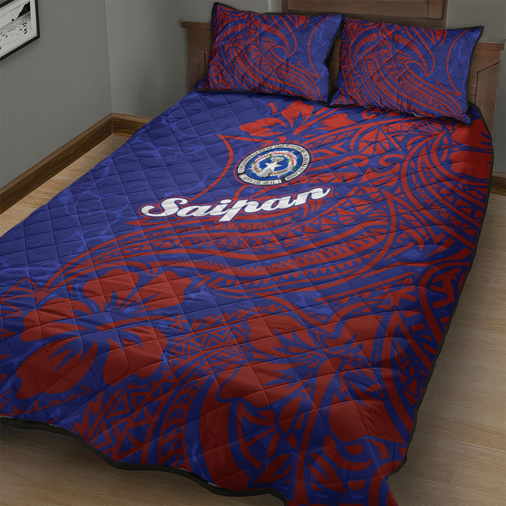 Saipan Northern Mariana Islands Quilt Bed Set Polynesian Tribal Tattoo Art With Hibiscus Flowers And Seal TS04 - Polynesian Pride