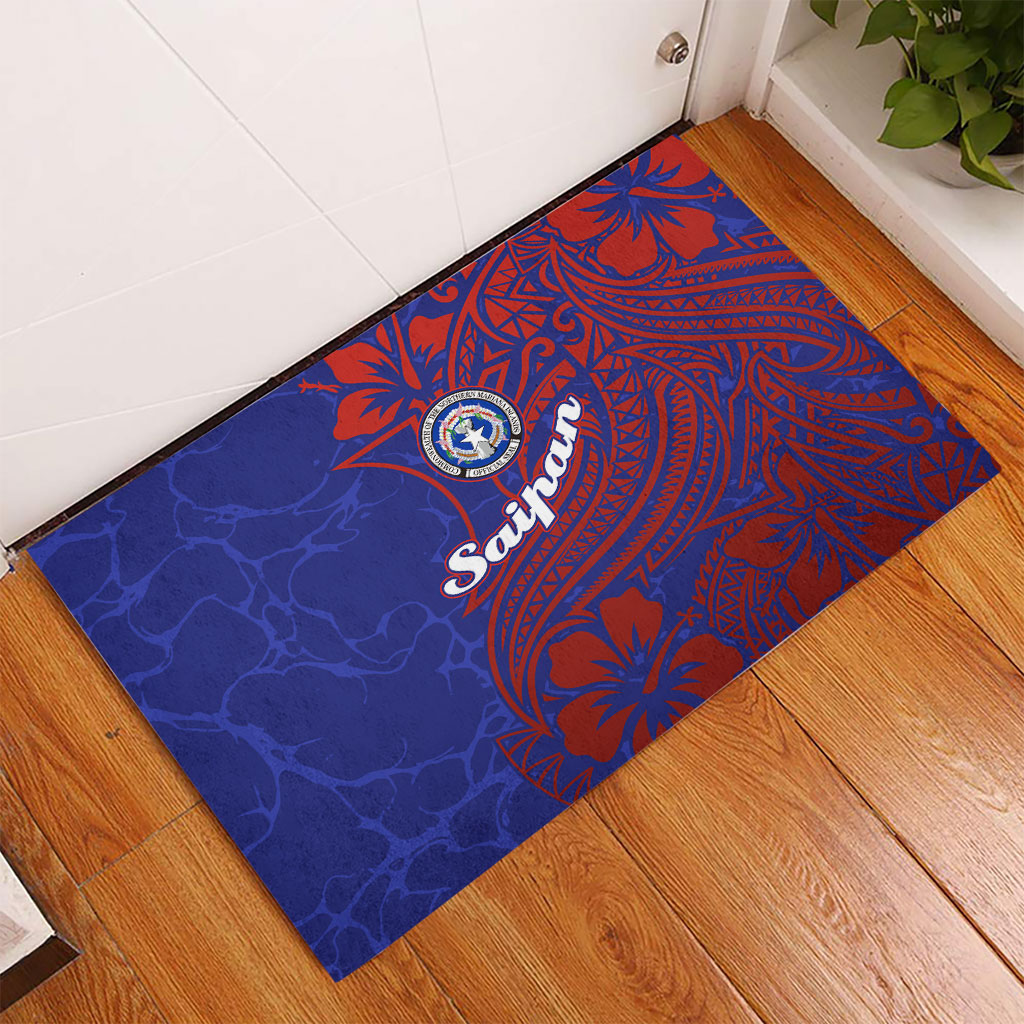 Saipan Northern Mariana Islands Rubber Doormat Polynesian Tribal Tattoo Art With Hibiscus Flowers And Seal TS04 - Polynesian Pride