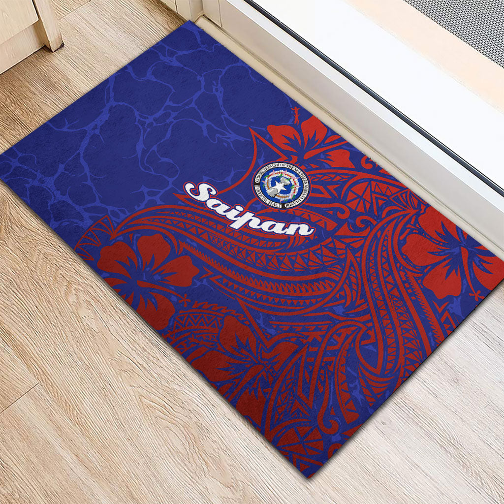 Saipan Northern Mariana Islands Rubber Doormat Polynesian Tribal Tattoo Art With Hibiscus Flowers And Seal TS04 - Polynesian Pride