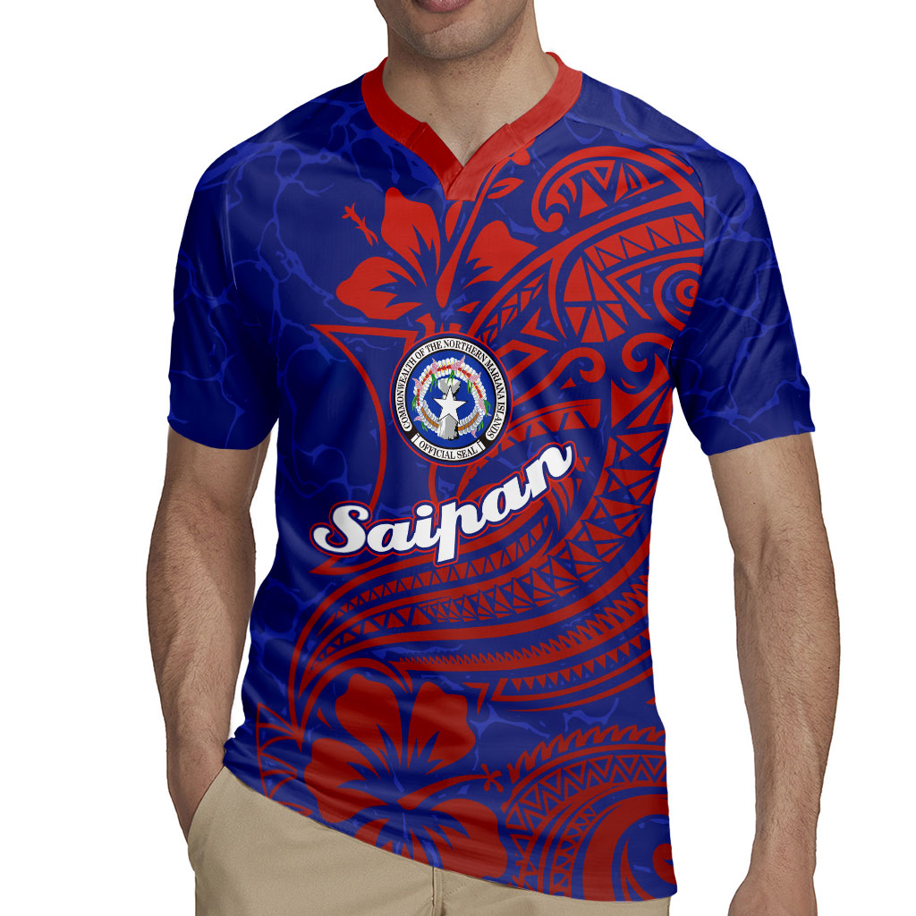 Saipan Northern Mariana Islands Rugby Jersey Polynesian Tribal Tattoo Art With Hibiscus Flowers And Seal TS04 - Polynesian Pride