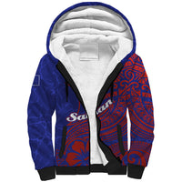 Saipan Northern Mariana Islands Sherpa Hoodie Polynesian Tribal Tattoo Art With Hibiscus Flowers And Seal TS04 Unisex Blue Red - Polynesian Pride