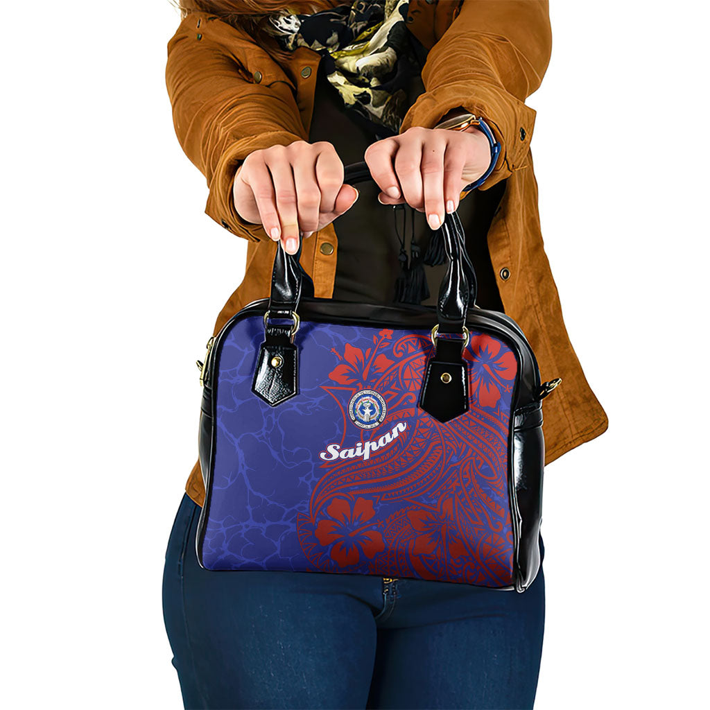 Saipan Northern Mariana Islands Shoulder Handbag Polynesian Tribal Tattoo Art With Hibiscus Flowers And Seal