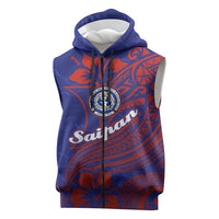 Saipan Northern Mariana Islands Sleeveless Zip Hoodie Polynesian Tribal Tattoo Art With Hibiscus Flowers And Seal TS04 Blue Red - Polynesian Pride