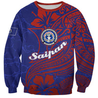 Saipan Northern Mariana Islands Sweatshirt Polynesian Tribal Tattoo Art With Hibiscus Flowers And Seal TS04 Unisex Blue Red - Polynesian Pride