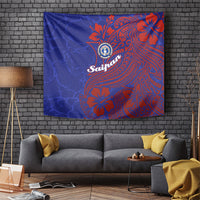 Saipan Northern Mariana Islands Tapestry Polynesian Tribal Tattoo Art With Hibiscus Flowers And Seal TS04 Blue Red - Polynesian Pride