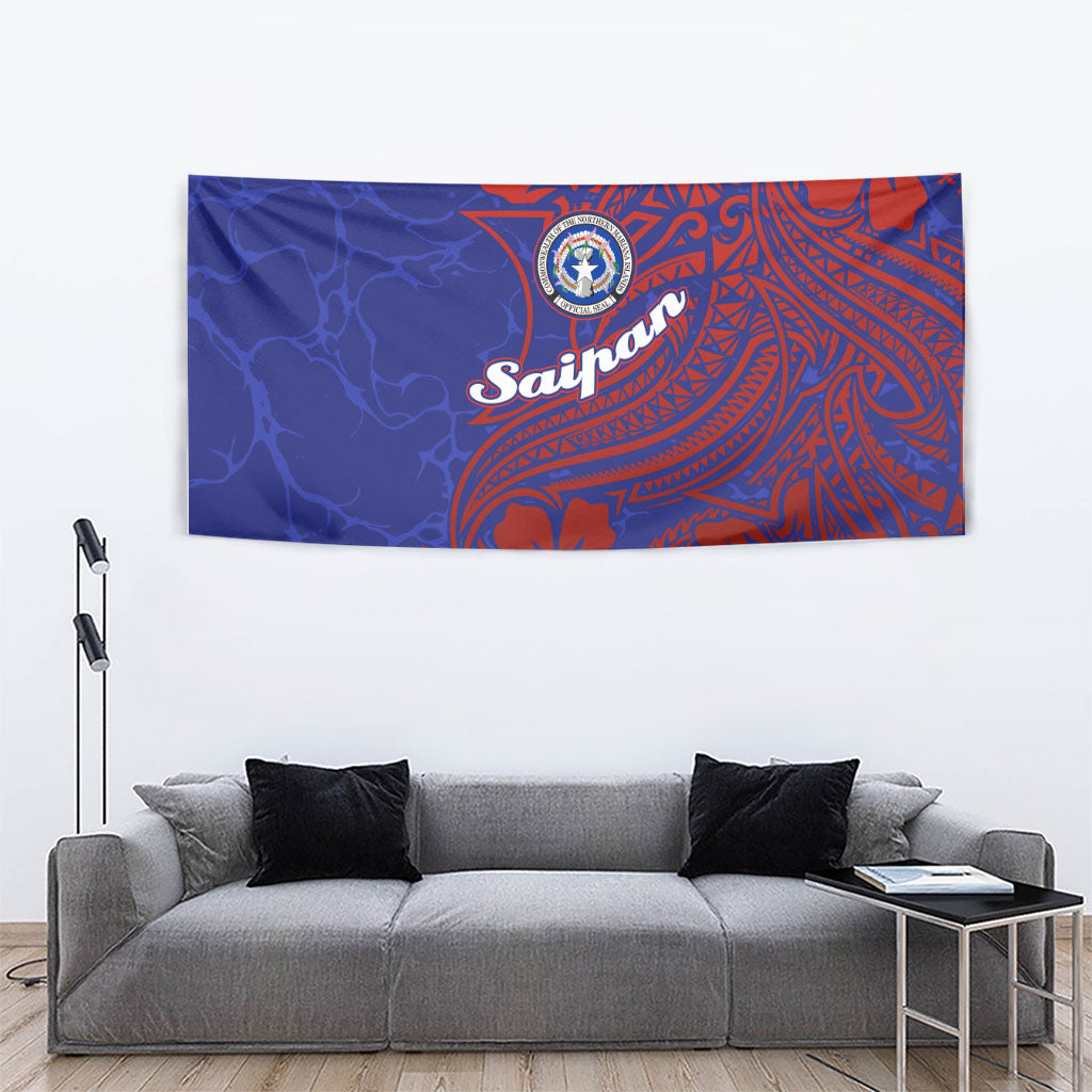 Saipan Northern Mariana Islands Tapestry Polynesian Tribal Tattoo Art With Hibiscus Flowers And Seal TS04 - Polynesian Pride