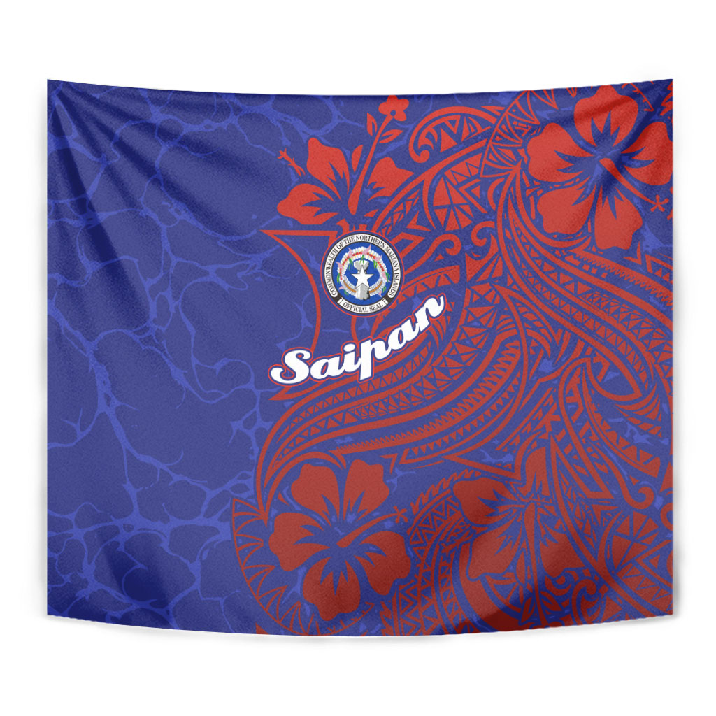 Saipan Northern Mariana Islands Tapestry Polynesian Tribal Tattoo Art With Hibiscus Flowers And Seal TS04 - Polynesian Pride