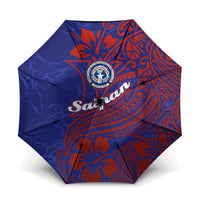 Saipan Northern Mariana Islands Umbrella Polynesian Tribal Tattoo Art With Hibiscus Flowers And Seal TS04 One Size Folded 11.42 inch Opened Diameter 37.4 inch Blue Red - Polynesian Pride