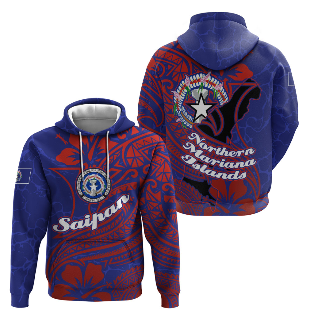 Saipan Northern Mariana Islands Zip Hoodie Polynesian Tribal Tattoo Art With Hibiscus Flowers And Seal TS04 - Polynesian Pride