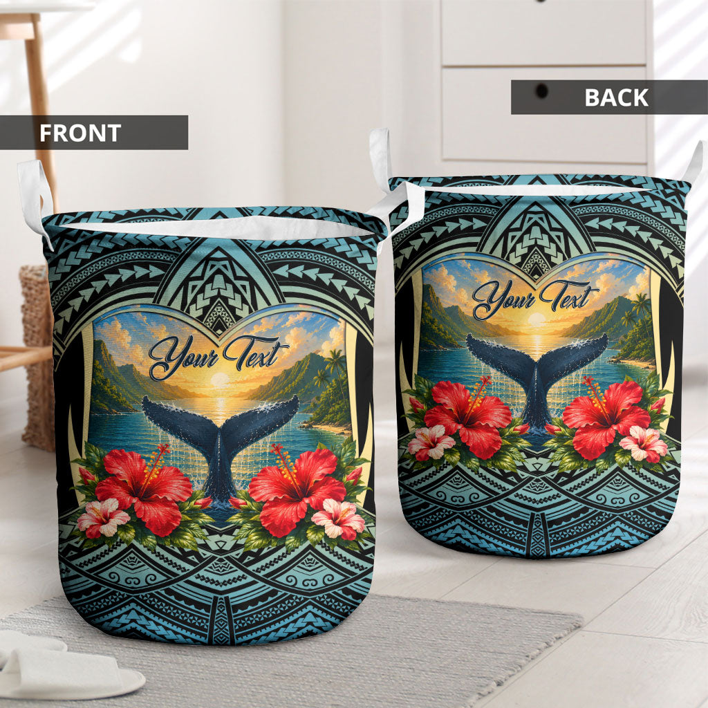 Personalized Masefau American Samoa Whale Laundry Basket Polynesian Tribal Pattern Tropical Hibiscus TS04 - Polynesian Pride