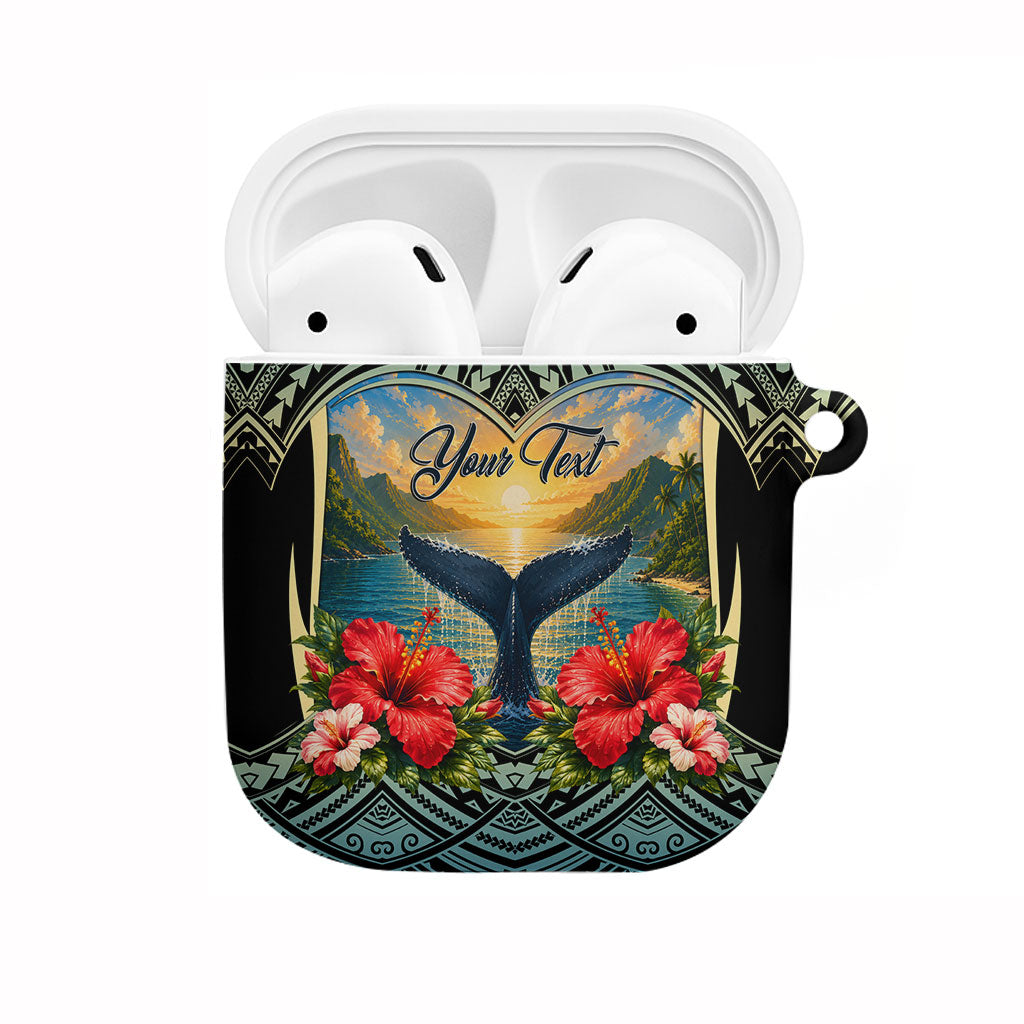 Personalized Masefau American Samoa Whale AirPods Case Polynesian Tribal Pattern Tropical Hibiscus TS04 Black Blue - Polynesian Pride
