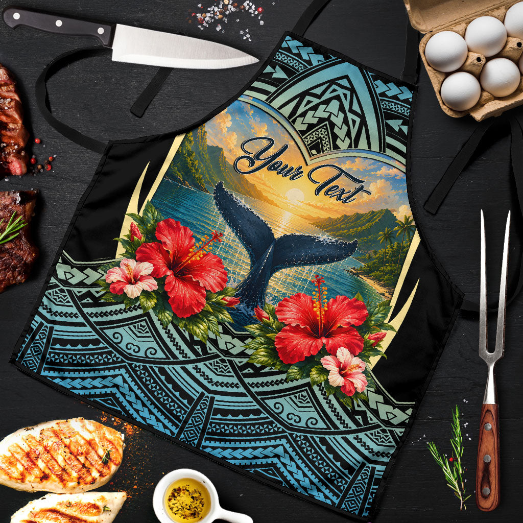 Personalized Masefau American Samoa Whale Apron Polynesian Tribal Pattern Tropical Hibiscus TS04 Black Blue - Polynesian Pride