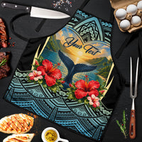 Personalized Masefau American Samoa Whale Apron Polynesian Tribal Pattern Tropical Hibiscus TS04 Black Blue - Polynesian Pride