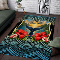 Personalized Masefau American Samoa Whale Area Rug Polynesian Tribal Pattern Tropical Hibiscus TS04 Black Blue - Polynesian Pride