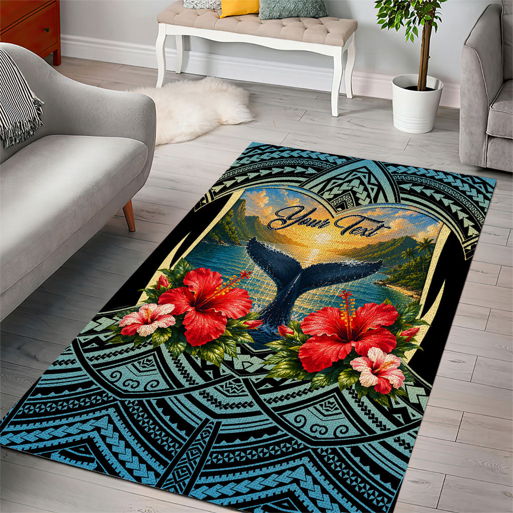 Personalized Masefau American Samoa Whale Area Rug Polynesian Tribal Pattern Tropical Hibiscus TS04 - Polynesian Pride