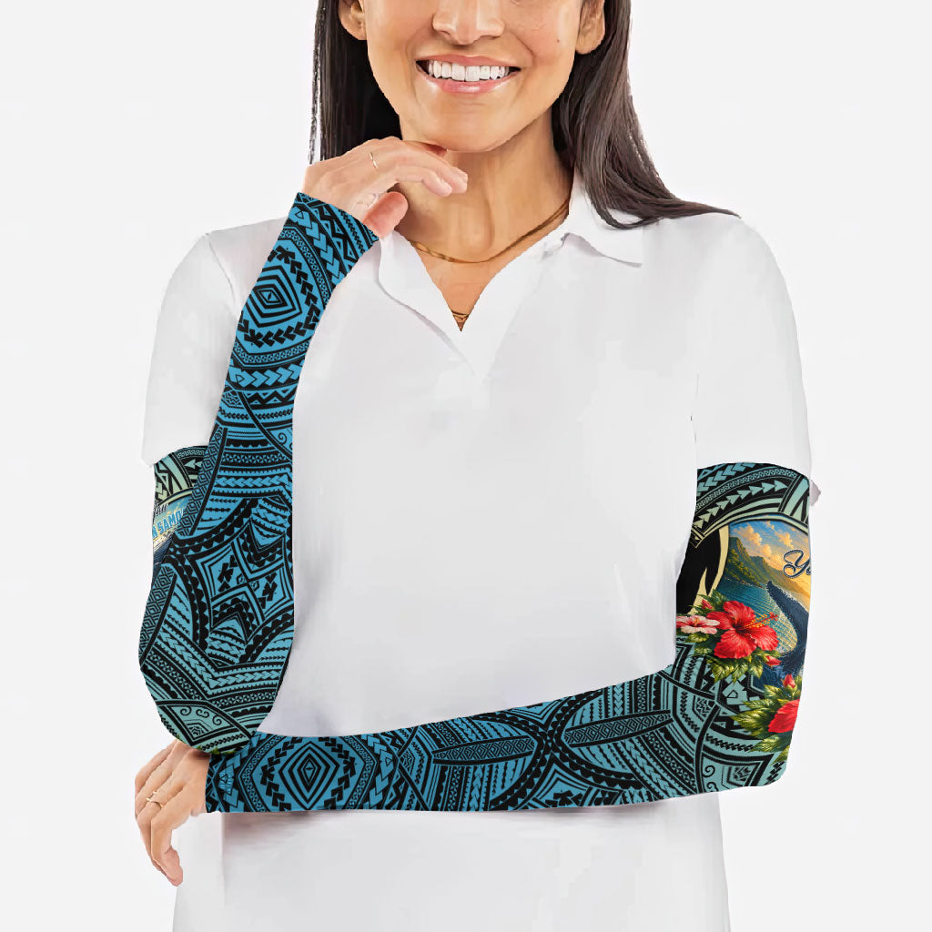 Personalized Masefau American Samoa Whale Arm Sleeves Polynesian Tribal Pattern Tropical Hibiscus TS04 - Polynesian Pride