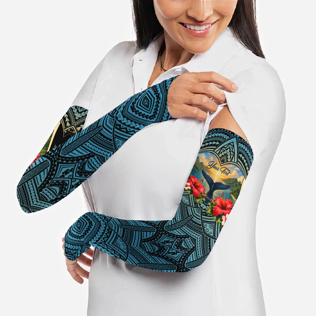 Personalized Masefau American Samoa Whale Arm Sleeves Polynesian Tribal Pattern Tropical Hibiscus TS04 - Polynesian Pride
