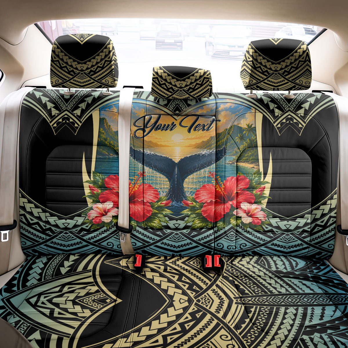 Personalized Masefau American Samoa Whale Back Car Seat Cover Polynesian Tribal Pattern Tropical Hibiscus TS04 - Polynesian Pride