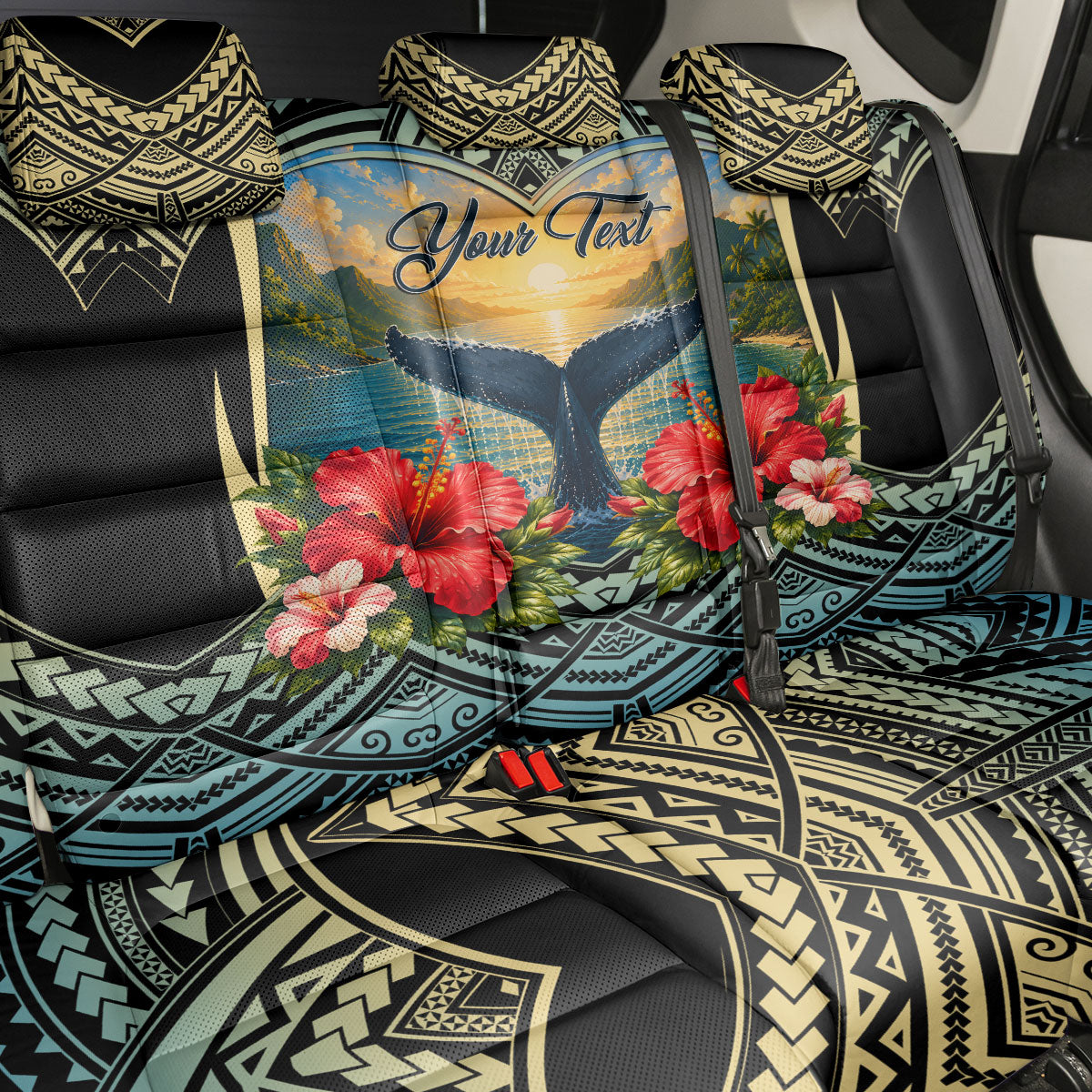 Personalized Masefau American Samoa Whale Back Car Seat Cover Polynesian Tribal Pattern Tropical Hibiscus TS04 - Polynesian Pride