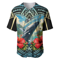 Personalized Masefau American Samoa Whale Baseball Jersey Polynesian Tribal Pattern Tropical Hibiscus TS04 Black Blue - Polynesian Pride