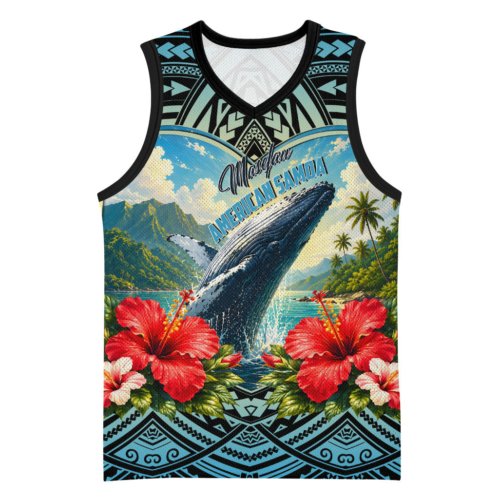 Personalized Masefau American Samoa Whale Basketball Jersey Polynesian Tribal Pattern Tropical Hibiscus TS04 Unisex Black Blue - Polynesian Pride