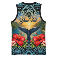 Personalized Masefau American Samoa Whale Basketball Jersey Polynesian Tribal Pattern Tropical Hibiscus TS04 - Polynesian Pride