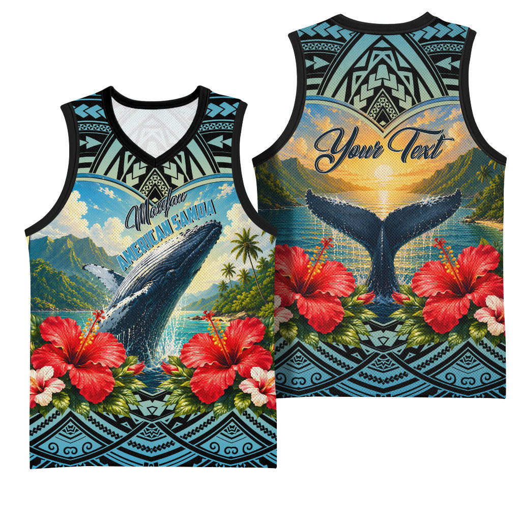 Personalized Masefau American Samoa Whale Basketball Jersey Polynesian Tribal Pattern Tropical Hibiscus TS04 - Polynesian Pride