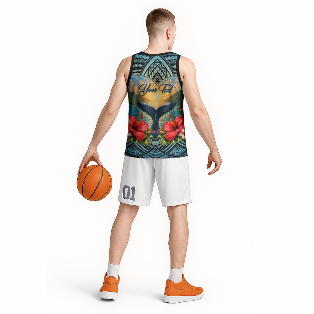 Personalized Masefau American Samoa Whale Basketball Jersey Polynesian Tribal Pattern Tropical Hibiscus TS04 - Polynesian Pride