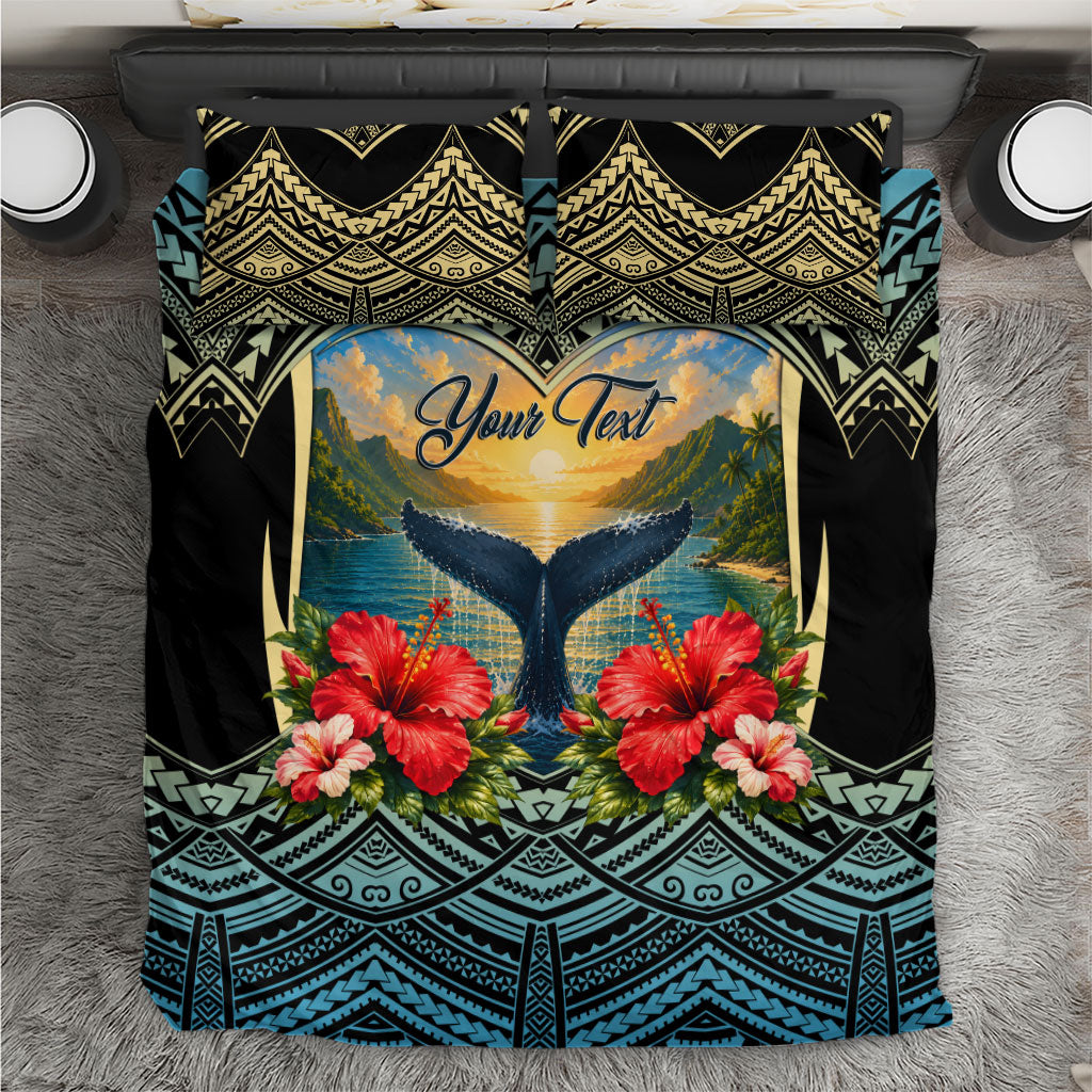 Personalized Masefau American Samoa Whale Bedding Set Polynesian Tribal Pattern Tropical Hibiscus TS04 Black Blue - Polynesian Pride