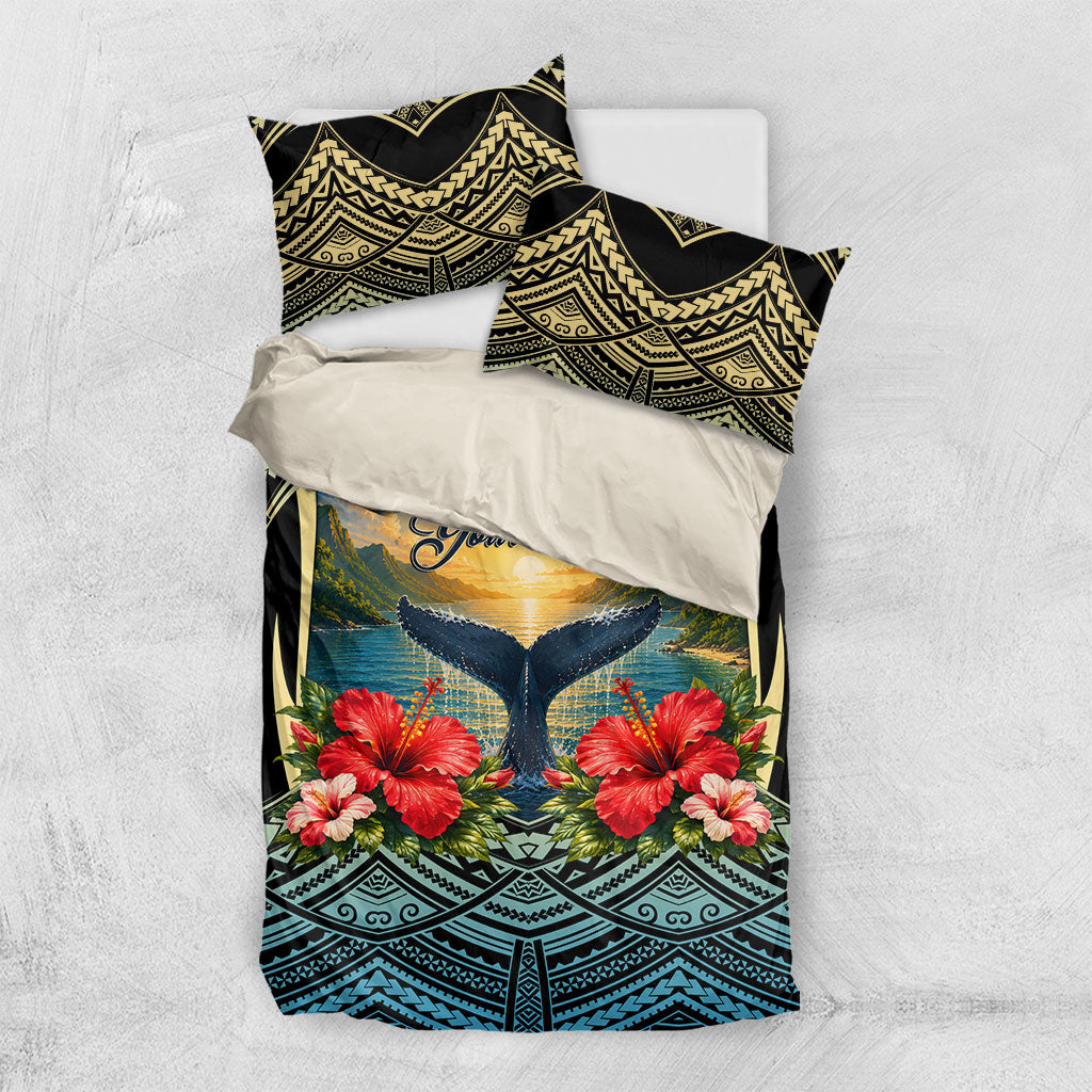 Personalized Masefau American Samoa Whale Bedding Set Polynesian Tribal Pattern Tropical Hibiscus TS04 US Twin 172cm x 218cm Black Blue - Polynesian Pride